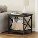 ChooChoo End Table, 24 Inch End Table with 2-Tier Storage Shelf, Side Table for Living Room, Wood Nightstand for Bedroom, Office, Painted Surface, Black