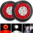 Nilight 2PCS 4 Inch Round Red White LED Trailer Tail Lights 16LEDs Flush Mount Grommets IP67 Waterproof Stop Brake Running Reverse Light for Trucks Trailers RV