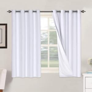H.VERSAILTEX Linen Blackout Curtains 54 Inches Long 100% Blackout Thermal Insulated Textured Linen Look Curtain Draperies Anti-Rust Grommet, Energy Saving with White Liner, 2 Panels, Bright White
