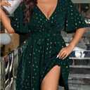 Women's Plus Size Sparkly Cocktail Party Dress Wrap V Neck | Glitter, Sequin, Short Dress, Short Sleeve, Belted, Sparkle Dress for Women Plus Size,Knee High, Dark Green, 4X-Large Plus
