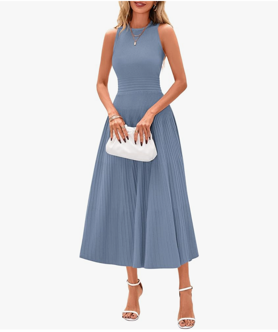 PRETTYGARDEN Spring Casual Dresses for Women 2026 Summer Business Work Midi Sleeveless A Line Pleated Cocktail Dress, M