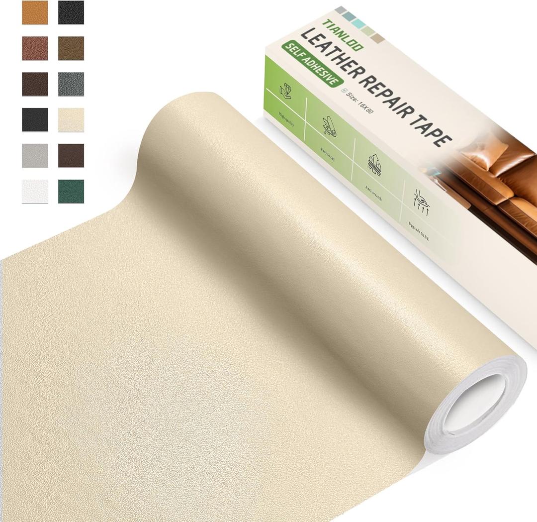 Leather Repair Tape,16 x 80 Inches Self Adhesive Leather Repair PatchLeather Repair Kit for FurnitureCouches,Car Seats,Cabinets,Handbags(Beige-Fine Lines)