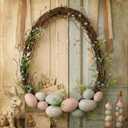 Lyrow Easter Wreaths for Front Door 18 Inch Boho Neutral Artificial Grapevine Pastel Spring Wreaths with Easter Eggs Twig Berry for Entryway Mantel Window Indoor Outdoor Farmhouse Decorations