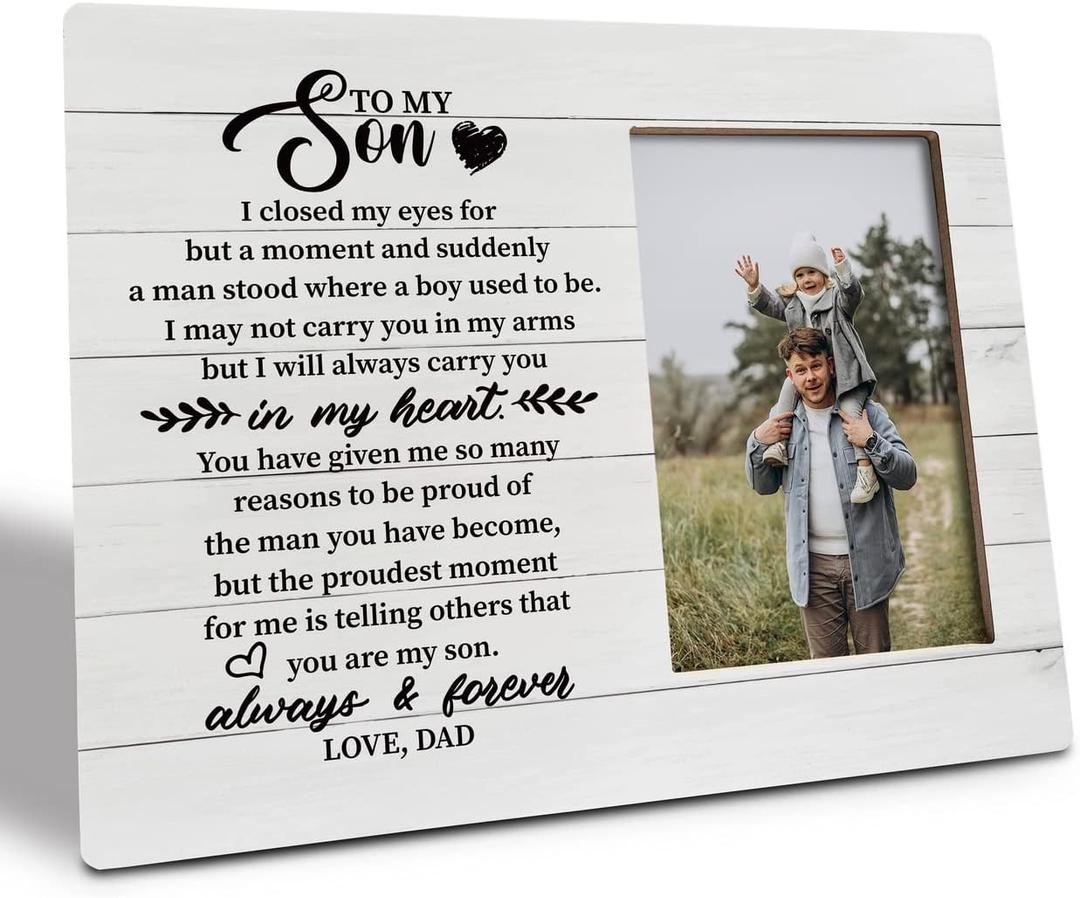 Son Gift Picture Plaque Décor, The Proudest Moment for Me is Telling Others that You are My Son, Picture Framed Gift Wood Plaque Sign, Dad to Sons Gifts, Sons Gifts for Birthday Graduation or Wedding