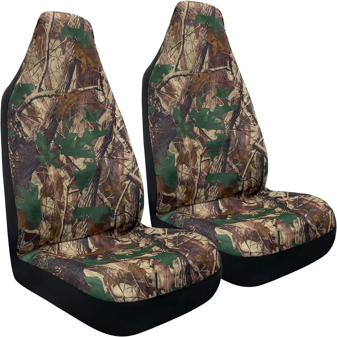 TOYOUN Camo Universal Front Car Seat Covers Waterproof Highback Bucket Seat Covers Green Forest Camouflage Print-Fit Most Cars, Trucks, SUVS, Vans 2 PCS Auto Seat Covers Car Seat Protector