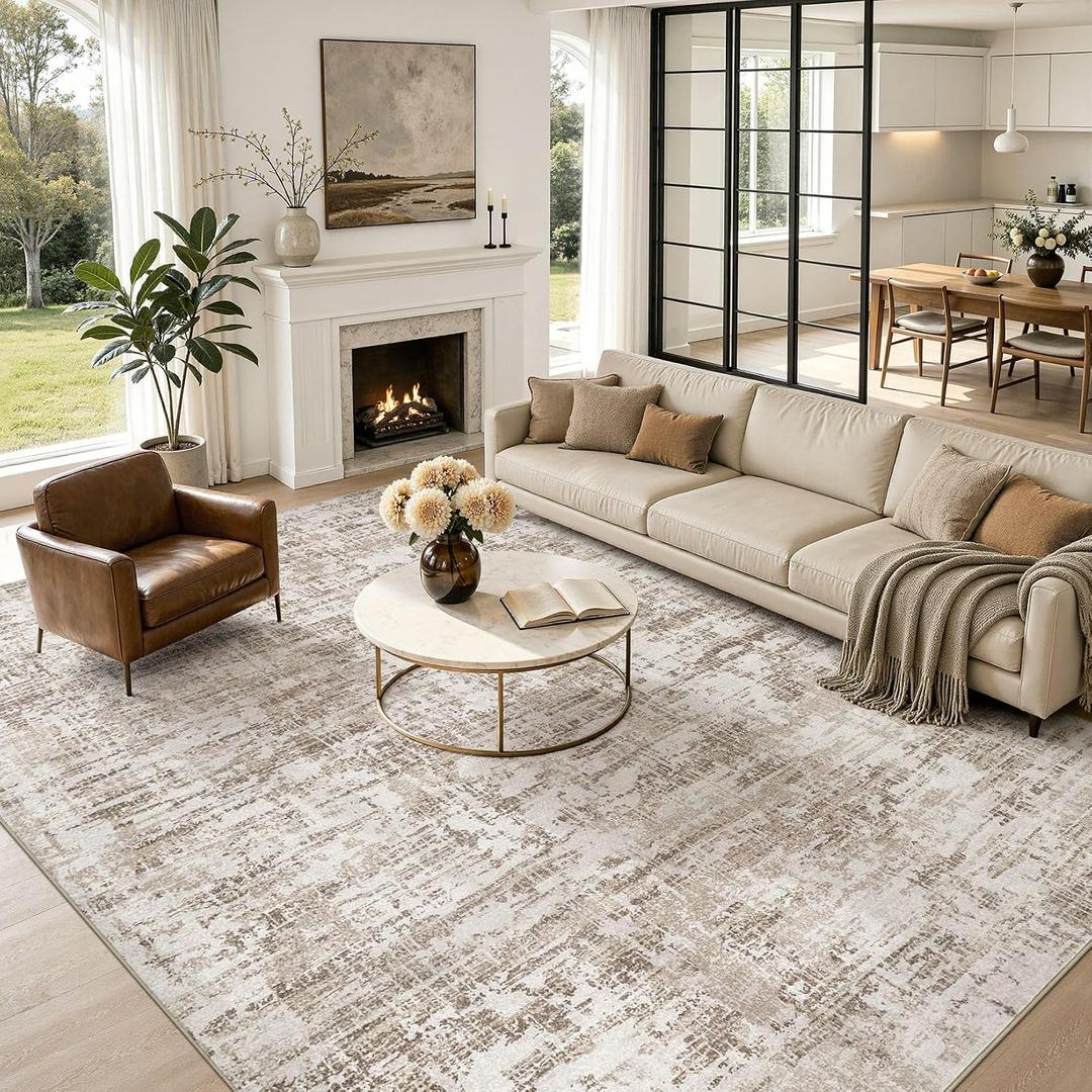 Nakagishi 10X14 Abstract Washable Area Rugs for Living Room-Brown-02