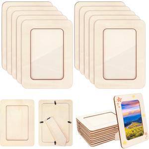 Vmiapxo 10 Pack Wooden Picture Frames for Crafts, DIY Wood Frame Fits 4x6 Photos, Unfinished Standing Wooden Frames for Painting, Crafting. Wedding Birthday Party Decorations Gifts