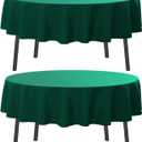 Romanstile Christmas Round Tablecloth, 2 Pack 60 Inch, Stain and Wrinkle Resistant Washable Polyester Table Cover for Dining Table and Holiday Parties, Green