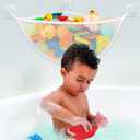 Bath Toy Holder Corner, Kids Bath Toy Net for Tub, Bathtub Holder Basket, Storage Bin Hammock Organizer, Shower Caddy Hanging Mesh Bag, Baby Bathroom Storage with 3 Suction Cups 3 Adhesive Wall Hooks