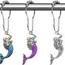 Sea Mermaid Shower Curtain Hooks Rings, Ocean Shower Hooks for Shower Curtain, Silver Metal Shower Hooks Rust Proof Decorative Shower Curtain Set Accessory, Beach Theme Bathroom Decor, 12Pcs