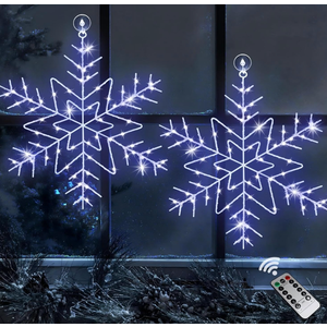 Zimati Christmas Window Lights Decorations, 2 Packs 14" Cool White Snowflake Lights with 8 Lighting Modes Remote Control Timer, USB Powered for Home Xmas Party Decor