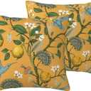 Mustard Yellow Floral Pillow Covers 18x18 Set of 2 Hummingbirds Throw Pillowcases Lemons Square Cushion Case for Couch Bed Sofa Chair Outdoor Home Decor