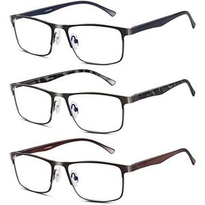 Lcbestbro 3 Pack Blue light Blocking Reading Glasses for Men, Stylish Metal Frame Readers