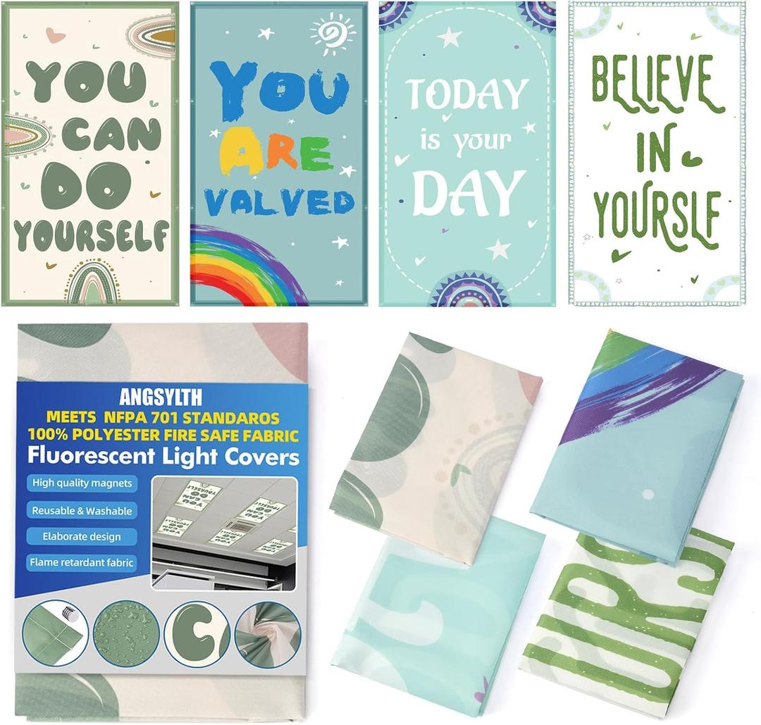 4 Pcs Fluorescent Light Covers - Classroom, Office 4 x 2 Feet Flame Retardant Magnetic Covers for Ceiling Lights Filters (Bohemia-1234)