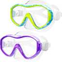 Kids Swim Goggles with Nose Cover, Snorkel Diving Mask for Boys Girls Ages 5-15, Anti-Fog Clear View Swimming Goggles (Blue Green+Purple White)