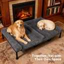 Veehoo Fluffy Plush Double Dog Couch Bed for Two Large Dogs, Washable Elevated Dog Beds with Removable Bolster Cushion, Cooling Raised Pet Cot with Breathable Mesh, No-Slip Feet, 59 x 37 inches, Grey