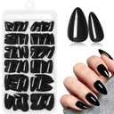 240pcs Black Press on Nails Almond- Short Press on Nail Black in 12 Sizes for Women & Girl, Glossy Short Nails Press on Almond Fully Cover Acrylic Fake Nail with Glue & Jelly Tabs