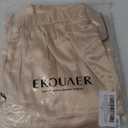 Ekouaer Silk Pajamas for Women Satin Short Sleeve Pajamas Set with Ruffle 2 Pieces Button Down Tops and Pants Khaki at Amazon Womens Clothing store