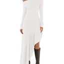 Fisoew Women's Off The Shoulder Long Sleeve Maxi Dress Fall Casual Ruffle Irregular Hem Wedding Guest Dresses, White, Large