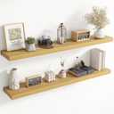 55 Inch Floating Shelves for Wall, 8 Inch Deep, Invisible Brackets, Oak | Rustic Wall Mounted Shelf, Storage & Display, Wooden Shelves for Living Room, Kitchen, Bathroom and Home Decor, Set of 2