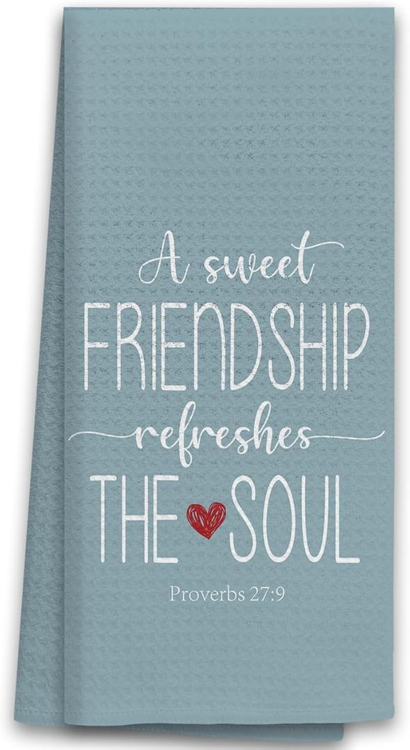 TNUW A Sweet Friendship Refreshes The Soul Kitchen Towels 16X24In, Gift for Friend Woman Dish Towels, Christian Gifts for Women Men, Friendship Gifts Hand Tea Towels for Kitchen Bathroom Decor(Blue)