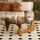 JCAJCA Coffee Table for Living Room Mid Century Modern Center Table with Glass Top and Wood, 32 Inch, Brown/Walnut