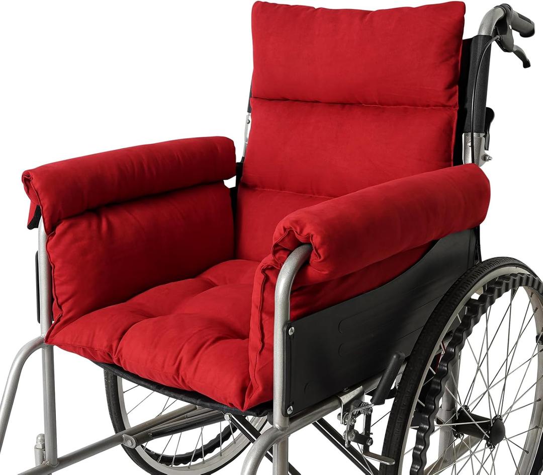 Wheelchair Cushions,Pressure Pain Relief Accessories with Armrest Covers,Supports Coccyx & Back, Non-Slip Fits 18 Wheelchair with Full Arms(Burgundy)