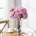 Artificial Flower Fake Silk Hydrangea Heads Bouquet with Stems Bulk for Fall Decoration Table Center Christmas Indoor Outdoor Faux Floral Realistic with Leaves Plants Crafts 8PCS (Pink)