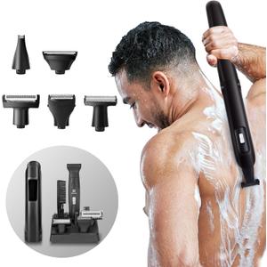 NUBACK Back Shaver for Men, 5-in-1 Electric Shavers for Men with Foldable Long Handle, Multifunctional Self-Service Men's Back Shaver, Type-C Rechargeable Body Hair Trimmer Travel-Friendly