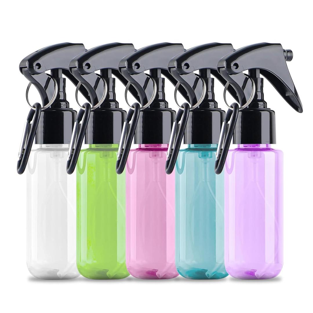 TANSHINE Small Spray Bottle 50ml, Travel Size Mini Mist Water Spray Bottles, Portable Hand Sanitiser Alcohol Fine Spray Bottle, Plastic Refillable Empty Face Mister Spray Bottles with Clip, 2oz/5pcs (50ml/1.8oz, Colourful2)