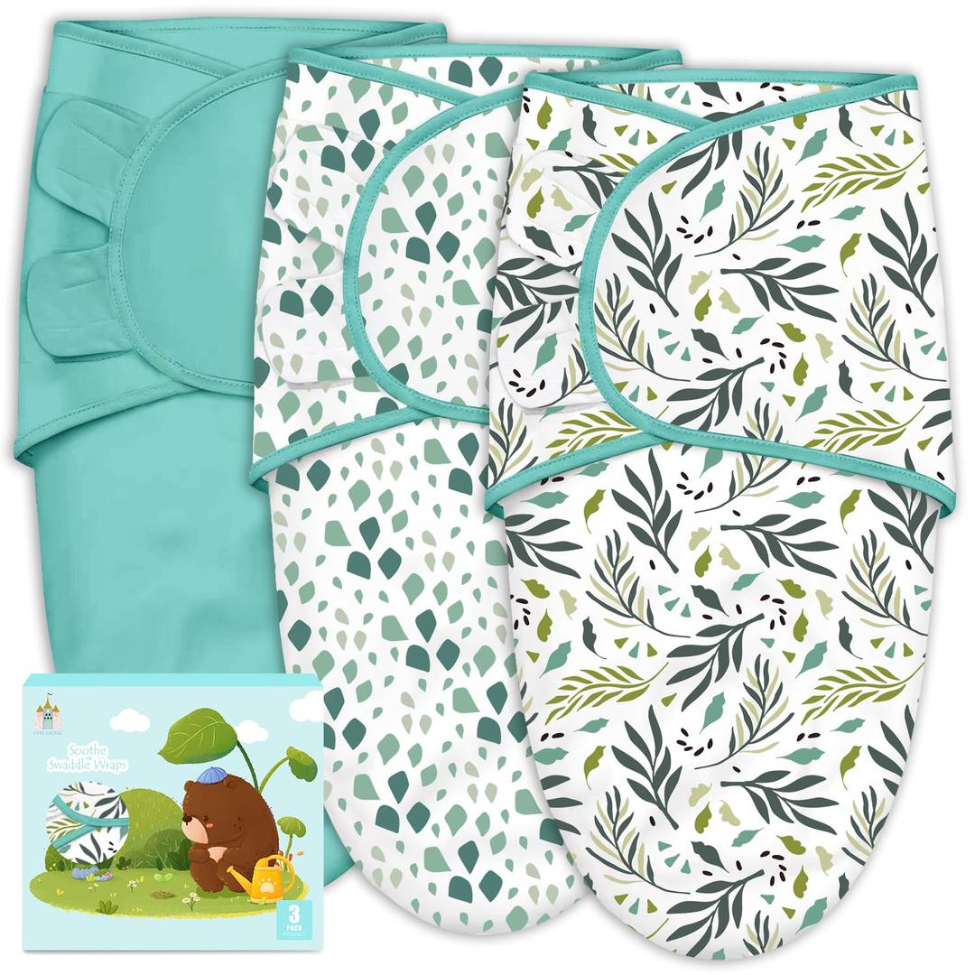 Cute Castle 3-Pack Baby Swaddle Sleep Sacks - Newborn Swaddle Sack - Ergonomic Baby Swaddles Blanket Warp for Boys and Girls - Baby Essentials (0-6 Months - Green) (Large)