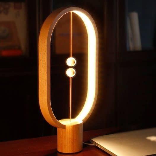 Table Lamp for Bedroom - Balance Lamp,Bedside Lamp with Touch Dimmer,Christmas Gifts,Nightstand Lamp,3 Level Brightness Rechargered Night Light for Home,Office,College Dorm (Wood Color)
