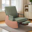 Rocking Chair for Nursery with Adjustable Backrest & Footrest, Modern Upholstered Plush Seating Glider Recliner Chair with High Backrest and Side Pocket, Glider Rocking Chair Green