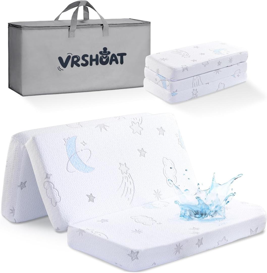 Trifold Pack and Play Mattress 38"x26", Double-Layer Pack N Play Mattresses for Baby Toddler with Waterproof Washable Breathable Cover, Portable Mini Crib Mattress for Playpen