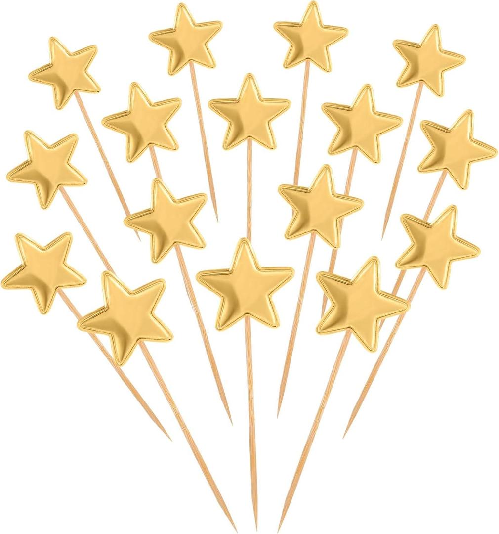 Thinp 50 Pcs Gold Star Cupcake Toppers,Stars for Cake Decorating Star Cake Toppers Gold Cupcake Toppers Sticks for Wedding Engagement Bridal Shower Birthday Party
