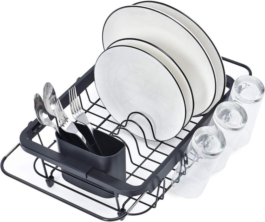 TOOLF Expandable Dish Drying Rack Over The Sink Adjustable Dish Rack in Sink Or On Counter Dish Drainer with Utensil Holder Rustproof for Kitchen (Middle)