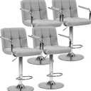 DUMOS Bar Stools Set of 4, Adjustable Swivel Bar Chairs with Padded Armrests and Ergonomic Backrest for Kitchen Island Counter Pub Dining Room, Water-Resistant PU Leather, Grey, 4 PCS