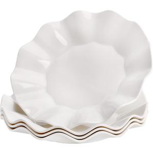 ZEAYEA 4 Pcs Melamine Plates, 11 inch White Dinner Plate, Wave Edge Salad Dessert Plate for Holiday Party Picnic, Lightweight Plate Dish for Fruit, Appetizers, Pasta, Dishwasher Safe
