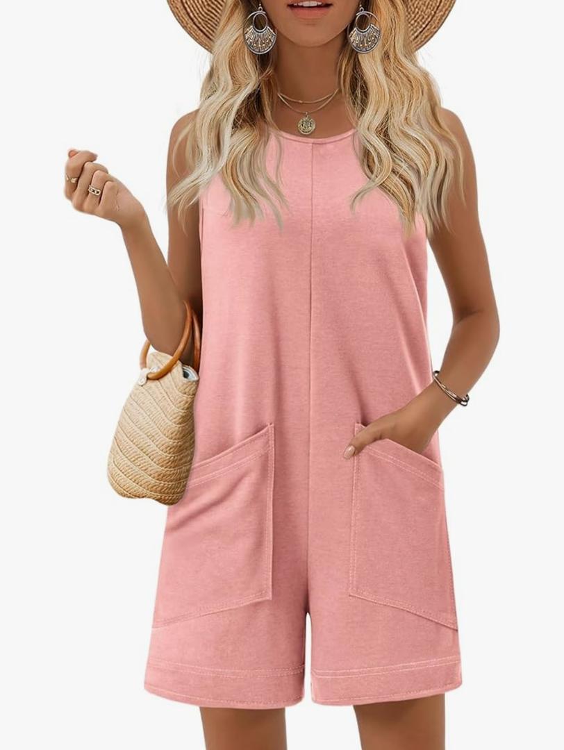 Ekouaer Womens Romper Summer Sleeveless Jumpsuit Casual Short Overalls with Pocket 2025 M