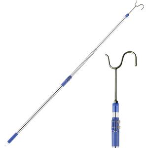 Clothes Hook Pole, 62" Extendable Closet Rod with Hook, Lightweight Telescoping Pole with Sponge Handle, Stainless Steel Tube S Hook for Reaching High Areas, Closet Extender for Hanging Clothe