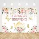 Ticuenicoa 7x5ft A Baby is Brewing Baby Shower Backdrop for Photography Teapot Butterfly Floral Babyshower Background Newborn Kids 1st Birthday Party Backdrops Cake Table Banner Photo Booth Props