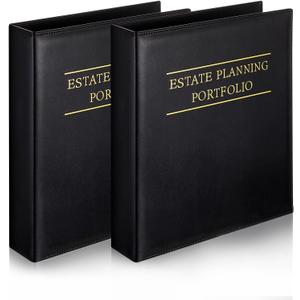 Skyygemm 2 Pcs Estate Planning Portfolio Binder PU Leather 3 Ring Binders with Gold Title and Index Tab Dividers, 11'' x 11.8'' x 2.4'' Estate Planning Organizer (Black)