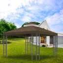 Sumfaller 10x10 FT Gazebo Replacement Canopy Top Cover Double Tiered Canopy Top Cover for Outdoor BBQ Roof Cover Grill Shelter (Dark Brown)