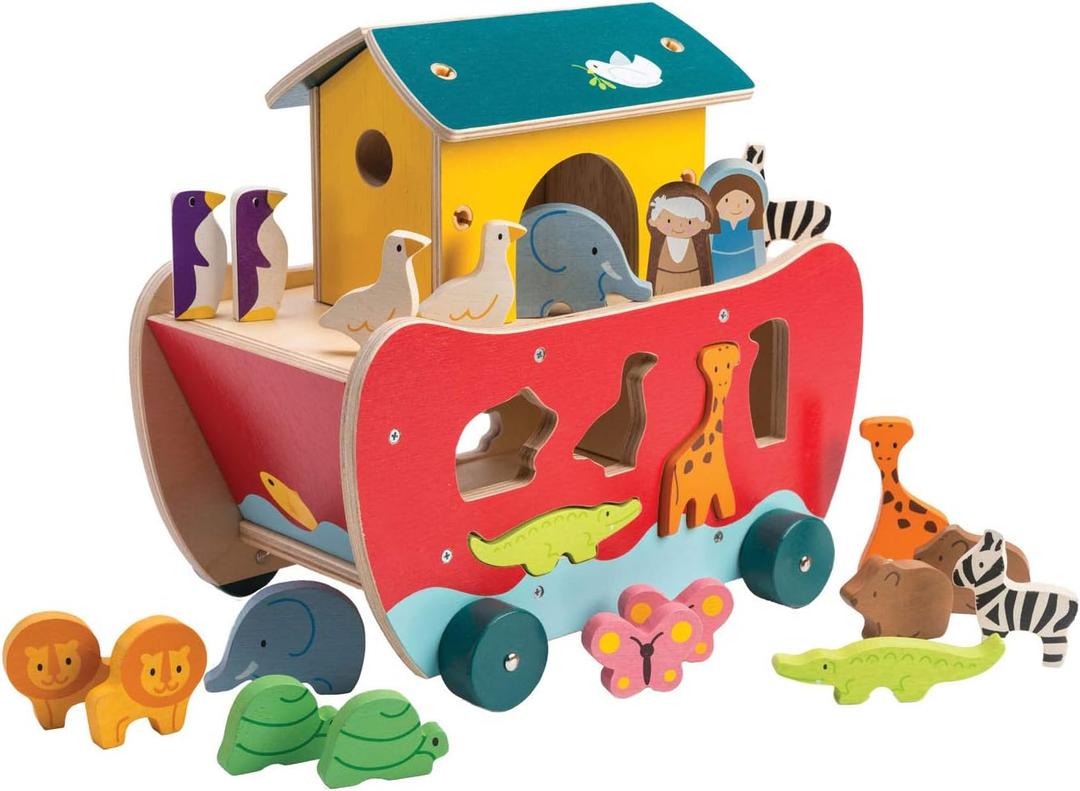 Tender Leaf Toys - Wooden Noahs Ark Animal Shape Sorter Toy - Encourages Imaginative Play, Improves Recognition and Problem Solving Skills - 18M +