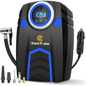 C P CHANTPOWER Air Compressor Tire Inflator,12V DC Car Tire Pump with Digital Pressure Gauge, 150PSI with Power Adaptor, Auto Shut Off for Car Tires, Bicycles and Other Inflatables (2-Blue)