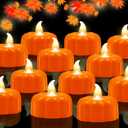 Thanksgiving Decorations Pumpkin Tea Lights,12 Pack LED Orange Pumpkin Lights FlameLess Candles Battery Operated Halloween Flickering Tealights Candles for Table Home Party Fall Decor