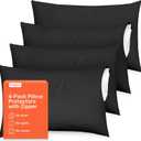 Ultra Soft Pillow Protectors with Zipper King Size - Set of 4 Breathable Pillow Covers - 100% Protection Against Stains, Dust & Dirt - Machine Washable (Black)