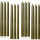 Olive Ribbed Taper Candles 10.5 inch Green Tapered Candles Ideal as Dinner Candle Smokeless and Unscented Candle Sticks Long Burning,Set of 12