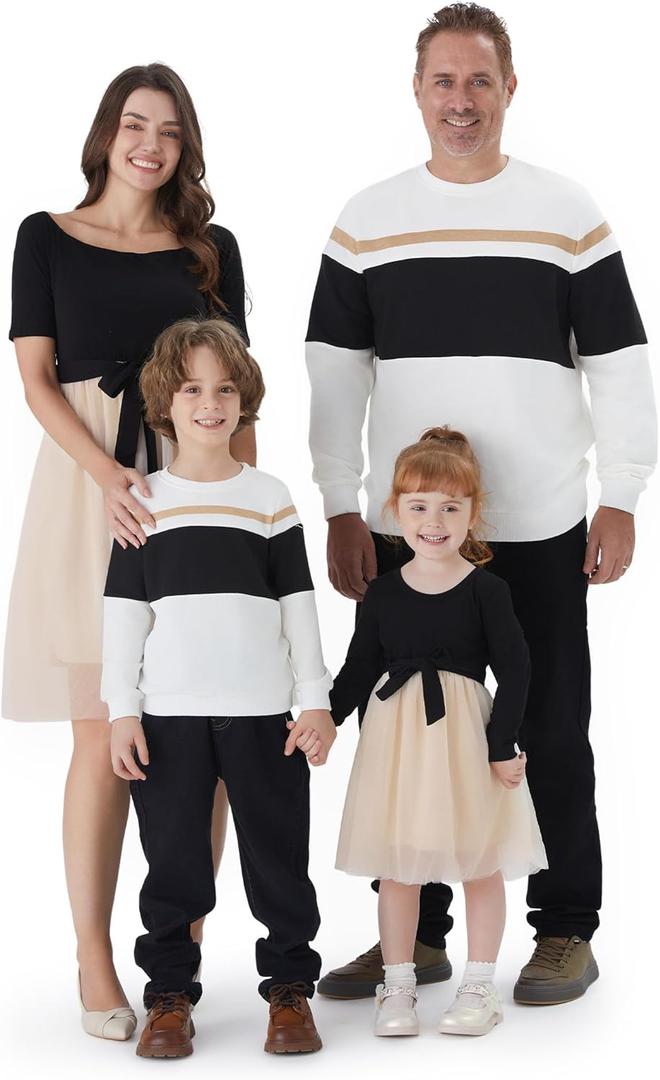 PATPAT Family Matching Outfits Dresses and Sweatshirt Fall Winter Off Shoulder Dresses and Long Sleeve Sweatshirt (M)