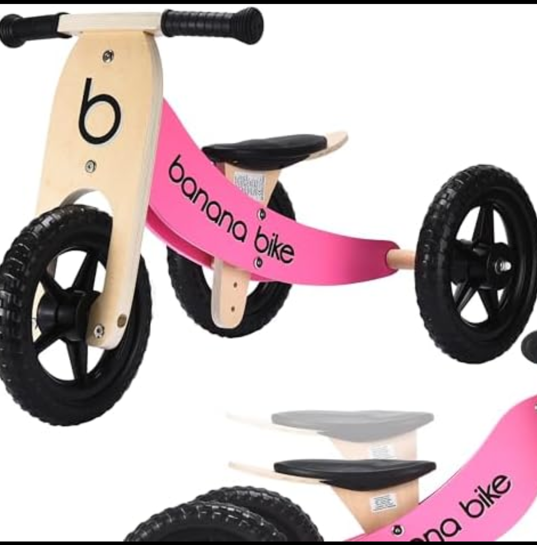 banana bike Wooden Balance Bike - Trike for Toddlers - Ages 6 Months to 6 Years - Long Service Life - Teaches How to Balance and Pedal, Pink Version - 10.23x3.46x3.46 inches, Pink
